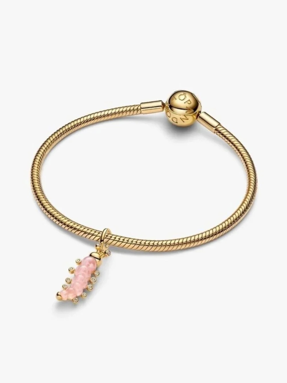 Pandora Gold Bracelet with Pink Beaded Dangle Charm